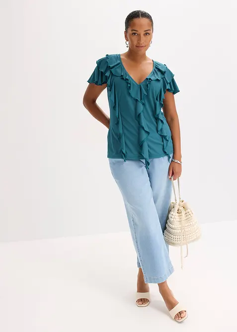 Topp med volanger av myk modalmiks, bonprix