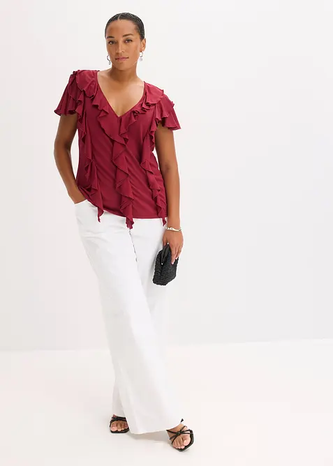 Topp med volanger av myk modalmiks, bonprix