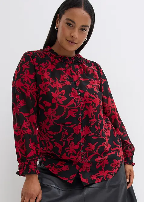 Chiffonbluse med vaflede detaljer, bonprix