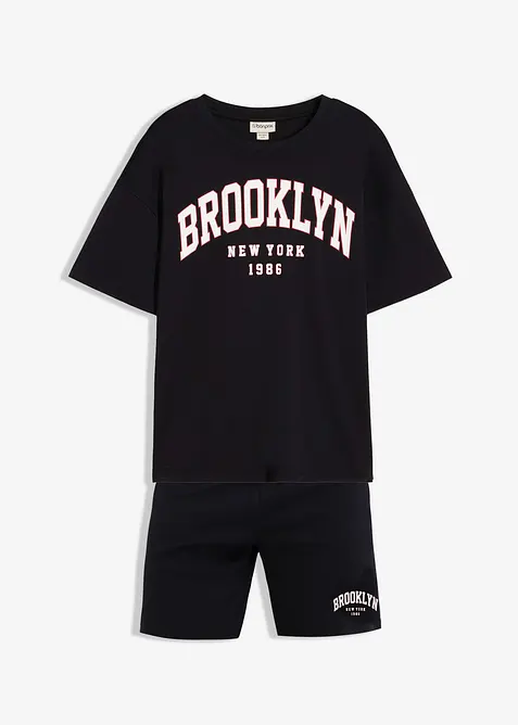 T-skjorte og shorts i formstabil, økologisk bomull (2-delt sett), bonprix