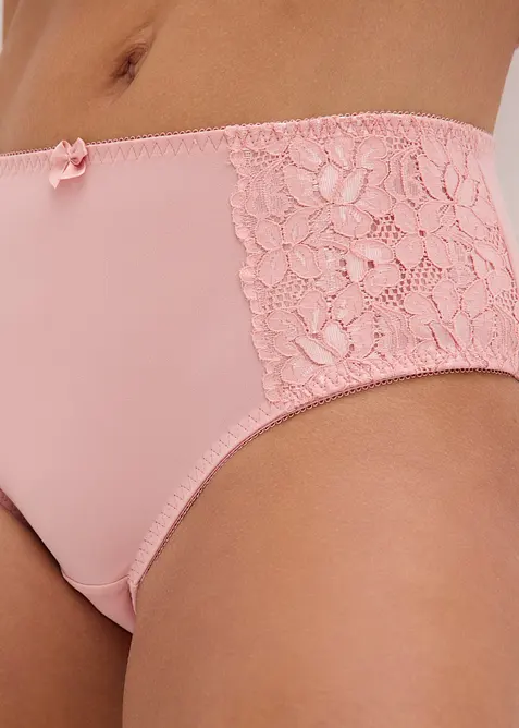 Truse med h&oslash;y midje og nydelige blonder (2-pack), bonprix