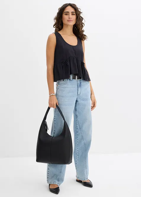 Blusetopp i luftig linmiks, bonprix