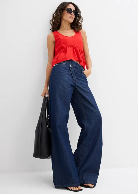 Blusetopp i luftig linmiks, bonprix