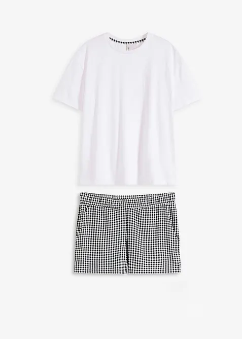 Kort pyjamas med vevd shorts, bonprix