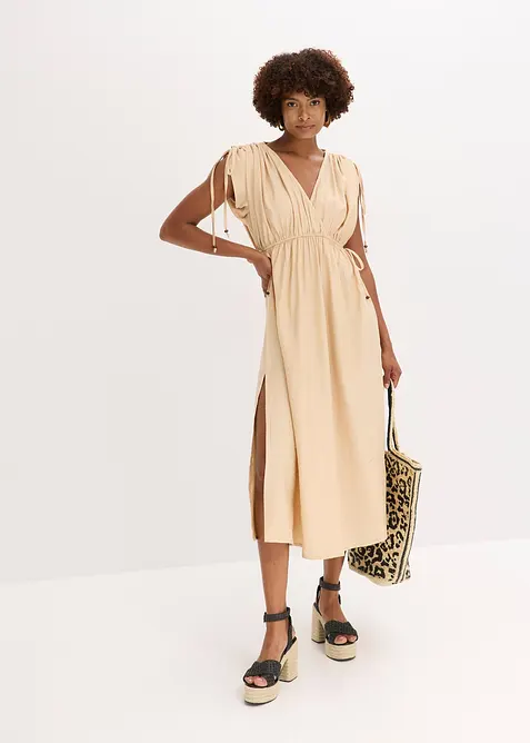 Maxikjole med vide ermer av strukturert materiale, bonprix