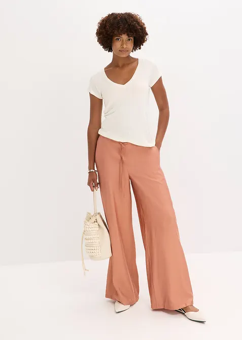 Bukse med vide ben i strukturert viskosemiks, bonprix