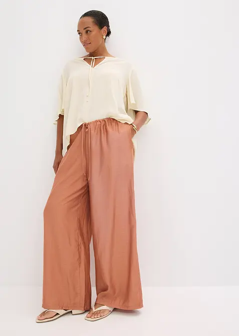 Bukse med vide ben i strukturert viskosemiks, bonprix