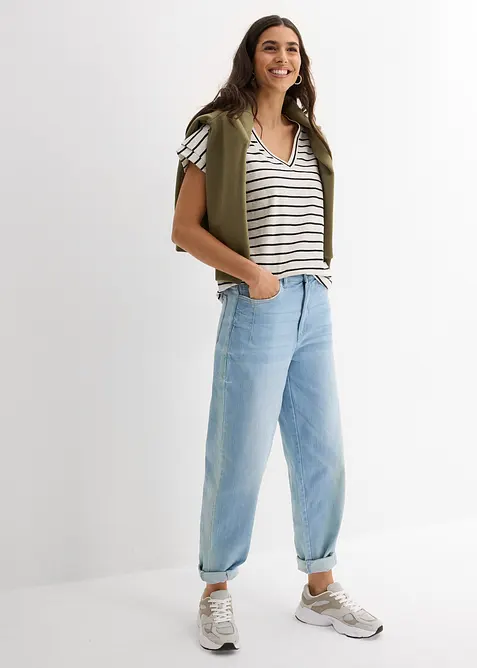 Stripete topp med volangermer, bonprix