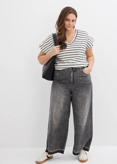 Stripete topp med volangermer, bonprix