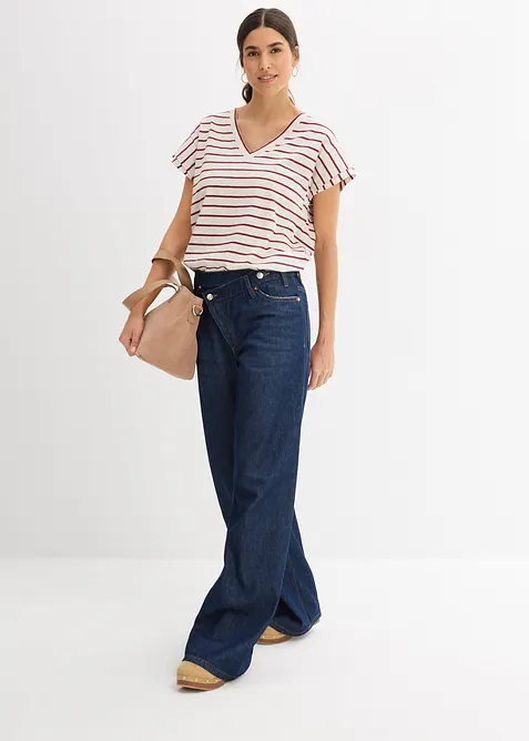 Stripete topp med volangermer, bonprix