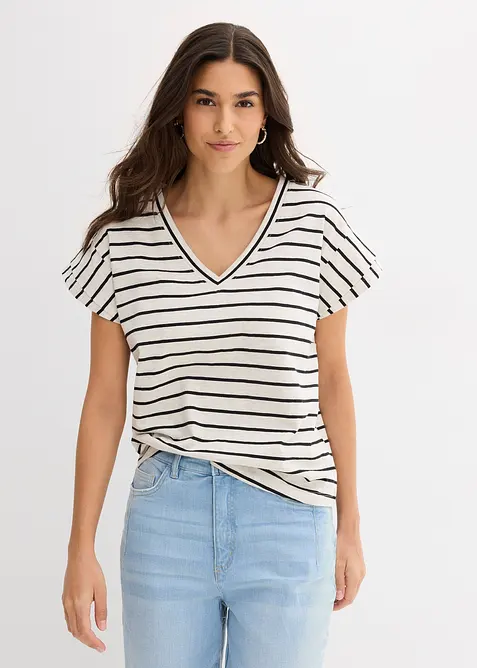 Stripete topp med volangermer, bonprix
