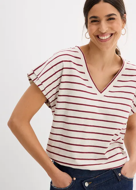 Stripete topp med volangermer, bonprix