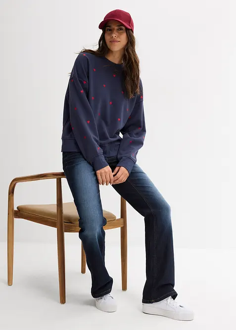 Oversized sweatshirt med broderi, bonprix