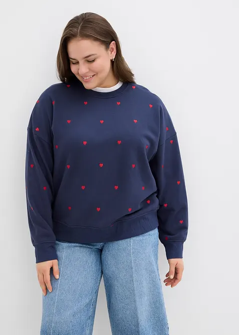 Oversized sweatshirt av bomullsmiks med broderi, bonprix