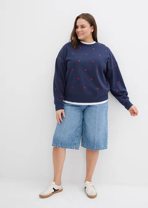 Oversized sweatshirt av bomullsmiks med broderi, bonprix