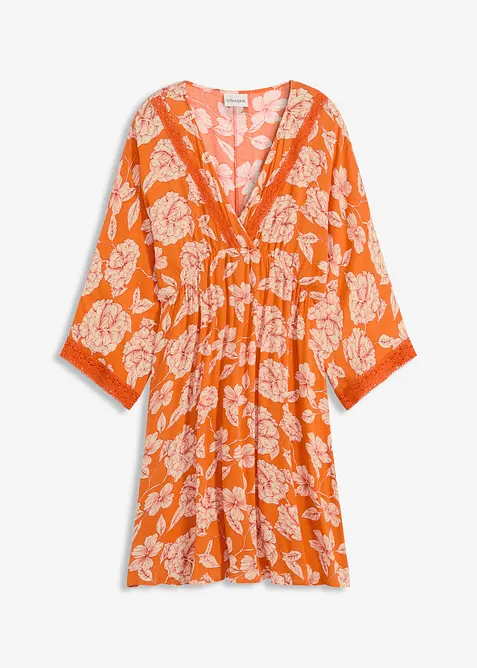 Tunikakjole med blonde av strukturert viskose, bonprix