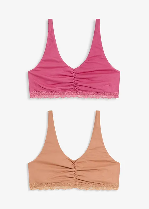 Bralette med bomull og blonde (2-pack), bonprix