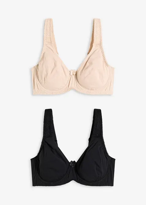 T-skjorte-BH med spiler og bomull (2-pack), bonprix