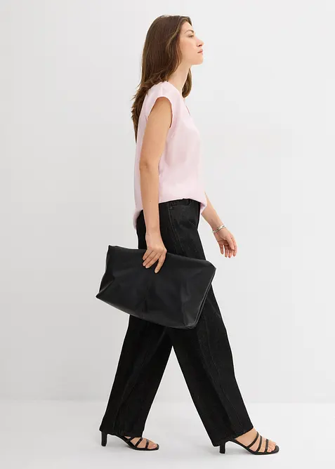 Kort bluse av sateng med glans, bonprix