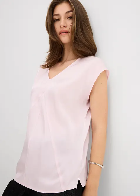 Kort bluse av sateng med glans, bonprix