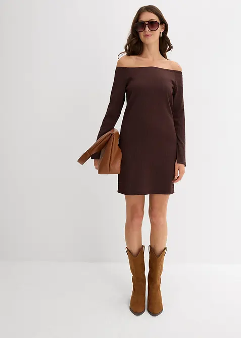 Off shoulder-kjole i strukturert krepp, bonprix