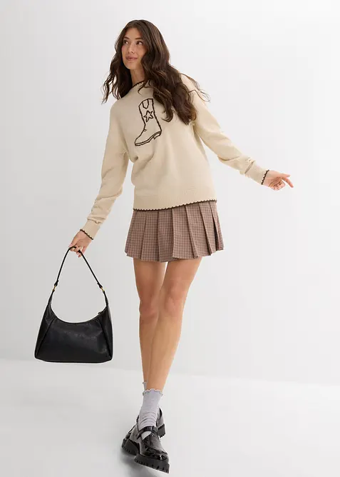 Finstrikket genser med lave skuldersømmer, bonprix