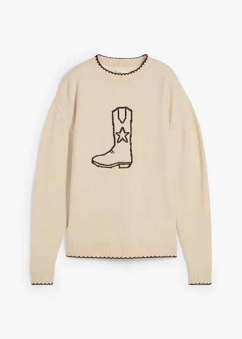 Finstrikket genser med lave skuldersømmer, bonprix