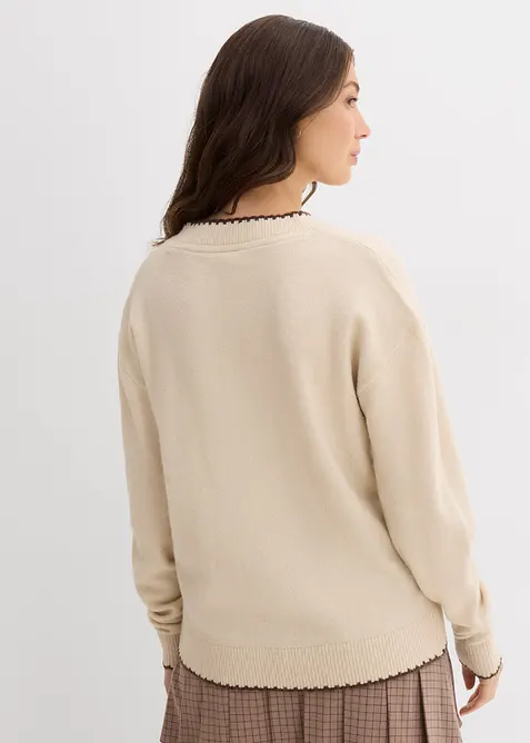 Finstrikket genser med lave skuldersømmer, bonprix