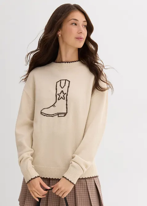 Finstrikket genser med lave skuldersømmer, bonprix