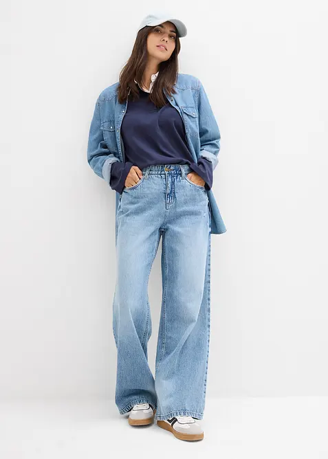 Wide Leg-jeans Mid Waist, Low Stretch, bonprix