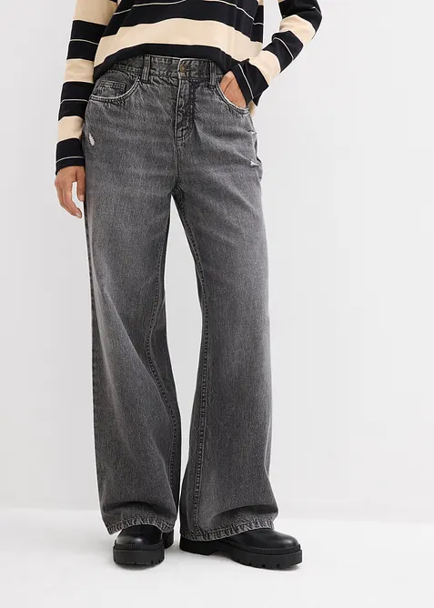Wide Leg-jeans Mid Waist, Low Stretch, bonprix