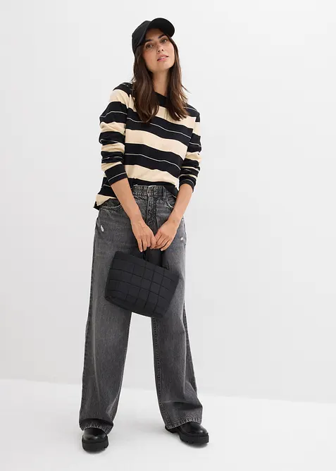 Wide Leg-jeans Mid Waist, Low Stretch, bonprix