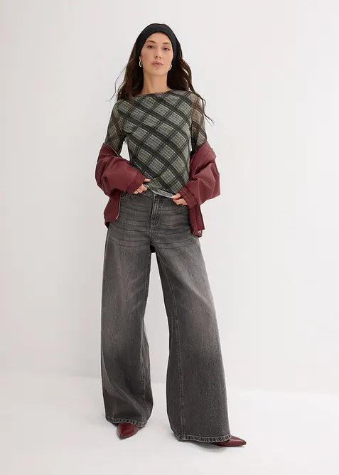 Langermet topp i fin mesh, bonprix