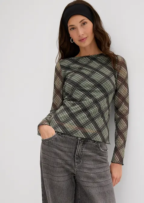 Langermet topp i fin mesh, bonprix