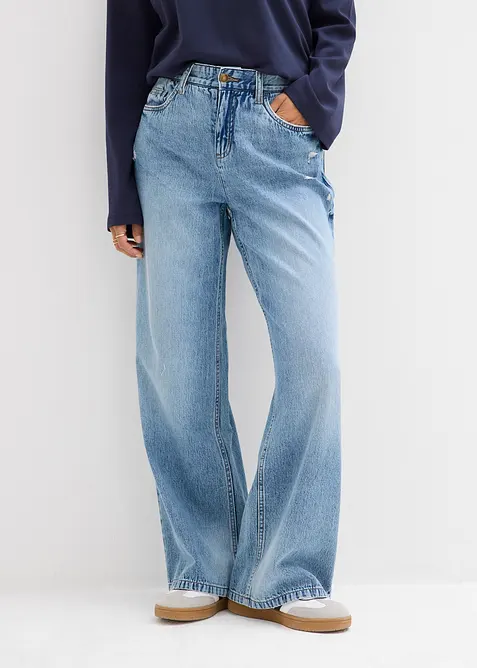 Wide Leg-jeans Mid Waist, Low Stretch, bonprix