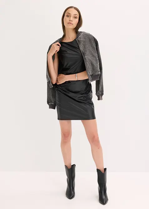 Off shoulder-minikjole i imitert skinn, bonprix