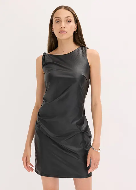 Off shoulder-minikjole i imitert skinn, bonprix