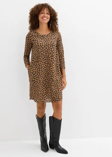 Kort trikotkjole i strikket look, bonprix