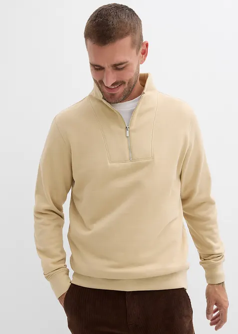 Sweatshirt i 100% økologisk bomull med kort glidelås, bonprix