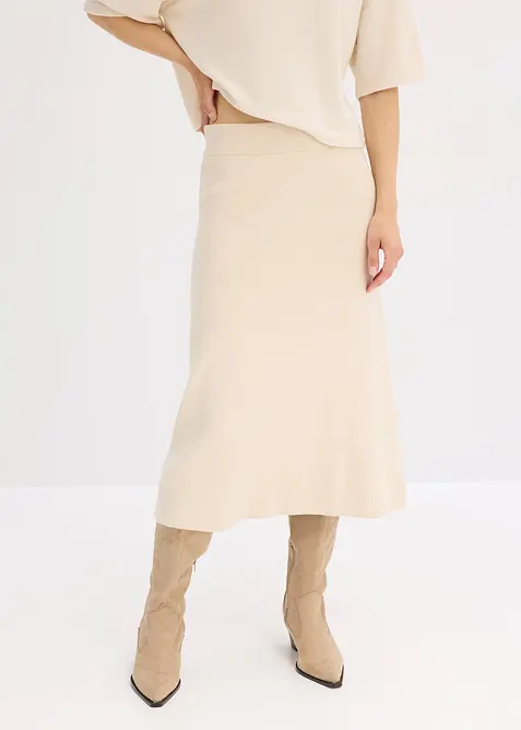 Strikket skjørt i utskrådd modell, bonprix