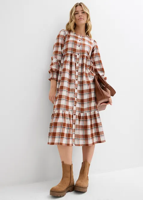 Midikjole i flanell, bonprix