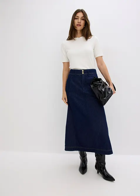 Midiskjørt i denim, bonprix