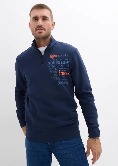 Sweatshirt i 100% økologisk bomull med kort glidelås, bonprix