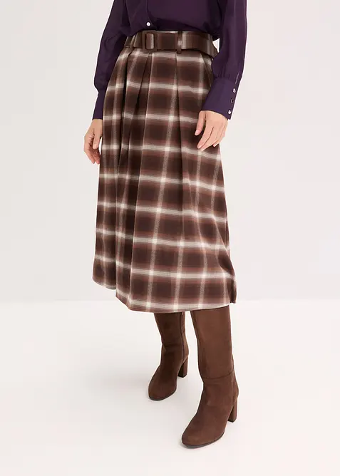 Foldeskjørt med belte og rutemønster (2-delt sett), bonprix