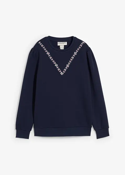 Sweatshirt i bomullsmiks med broderi, bonprix