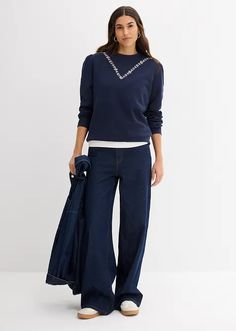 Sweatshirt i bomullsmiks med broderi, bonprix