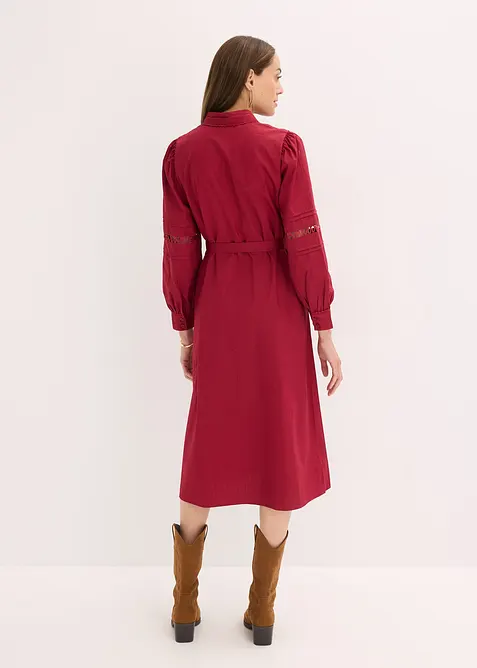 Midikjole i bomull med blondeinnfelling, bonprix