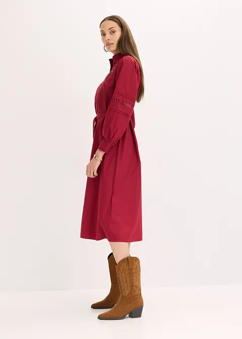 Midikjole i bomull med blondeinnfelling, bonprix