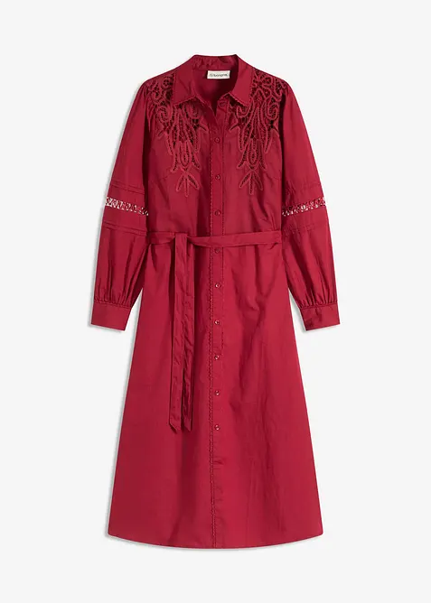 Midikjole i bomull med blondeinnfelling, bonprix