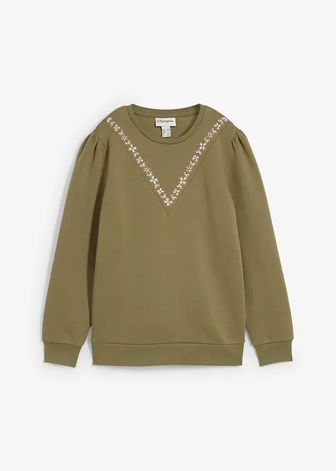 Sweatshirt i bomullsmiks med broderi, bonprix